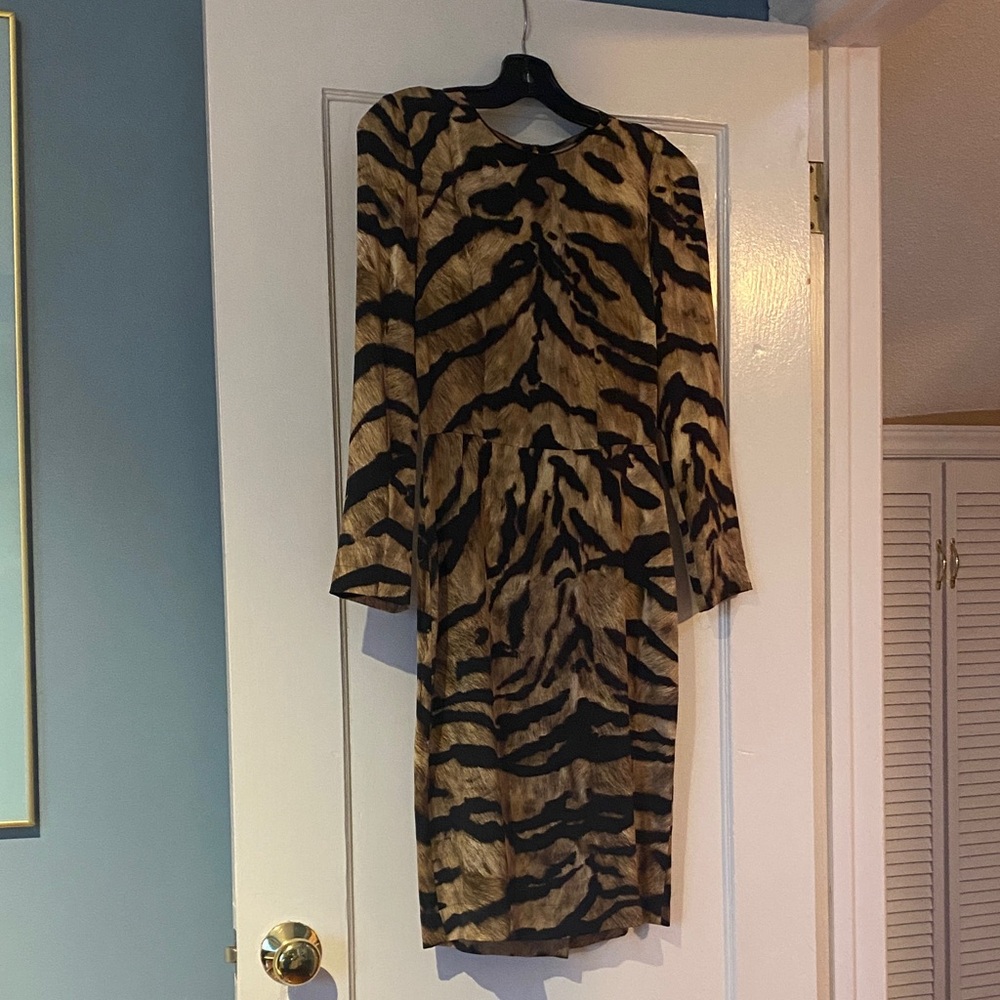 Dolce & Gabbana Brown Leopard Print Silk Midi Dress with Long Sleeves - Picture 1 of 7